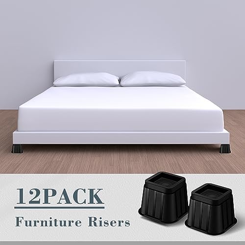 Durable 12-Piece 4-Inch Square Bed Riser with Anti-Slip Shock Absorption for Home Car Factory Dorm and More