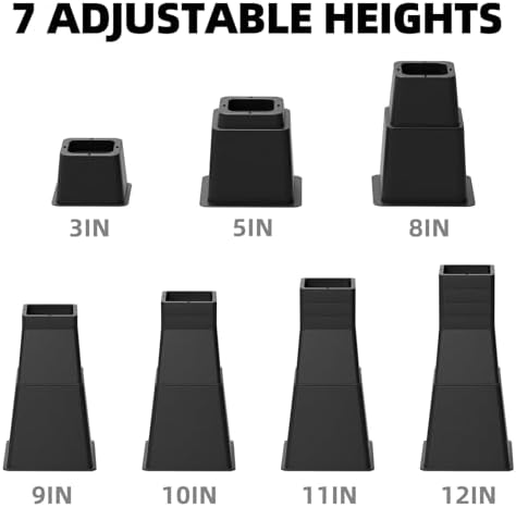Adjustable Bed Risers Heavy Duty Set of 4 Black