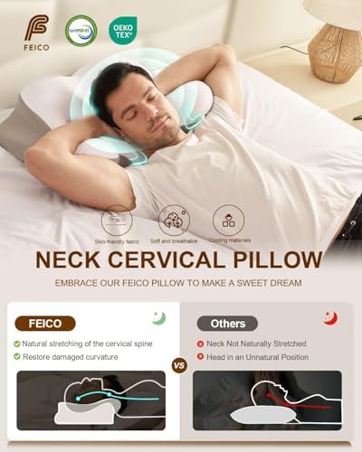 FEICO Cervical Pillow Neck Pain Relief Memory Foam Sleep Support