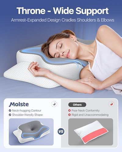 MOLSTE Cervical Pillow - Neck Pain Relief Cooling Case Orthopedic Support for Side Back Stomach Sleepers