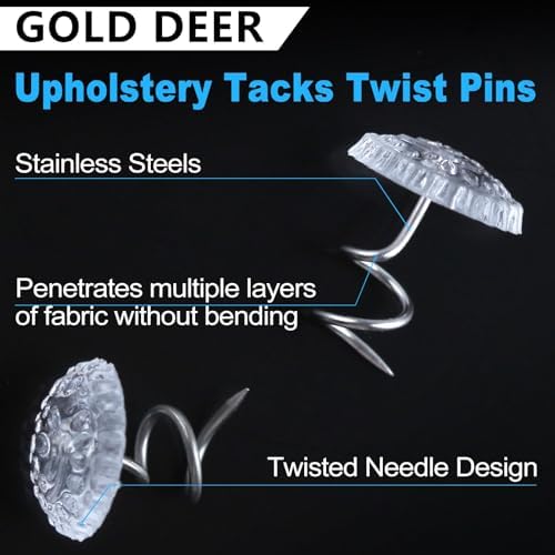 GOLD DEER 50PCS Upholstery Bed Skirt Twist Pins Stainless Steel with Clear Heads