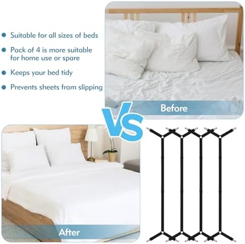 Adjustable Bed Sheet Straps for All Beds Black Easy to Use Secure