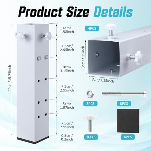4 Pack White Carbon Steel Bed Risers for Dorm Rooms