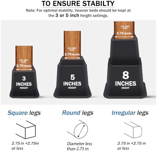 ANNKUT 8 Inch Heavy Duty Bed Risers 8 Pack Black