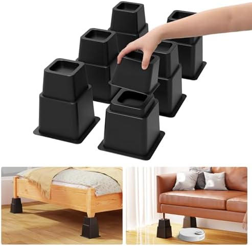 3 5 or 8 Inch Bed Risers Heavy Duty Set of 6 Black