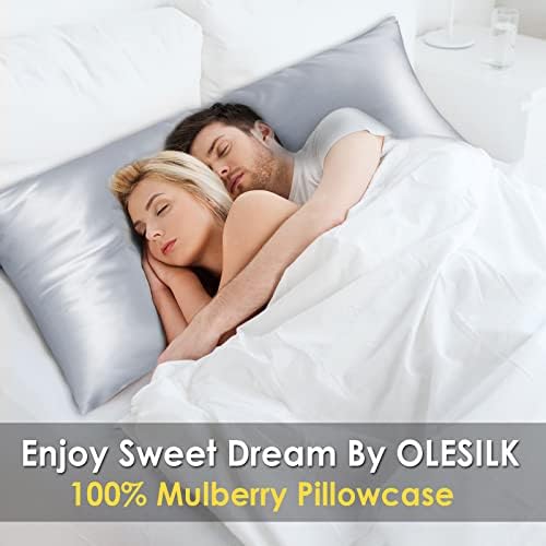 OLESILK Silk Pillowcase 20x54 Zippered Silver Grey