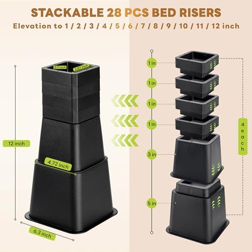 BTSD-home 12-inch Adjustable Bed Risers