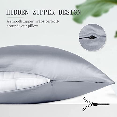 OLESILK Silk Pillowcase 20x54 Zippered Silver Grey