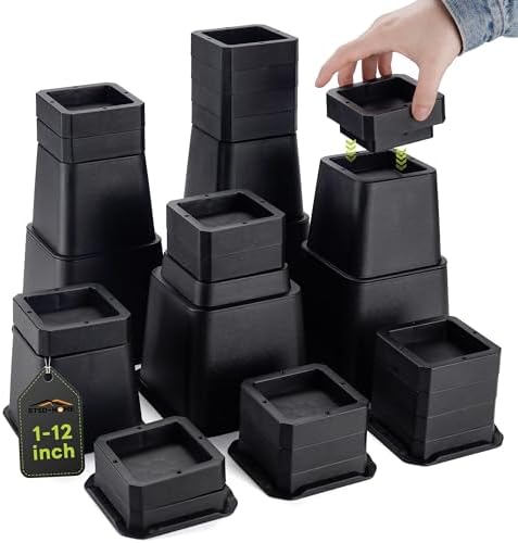 BTSD-home 12-inch Adjustable Bed Risers