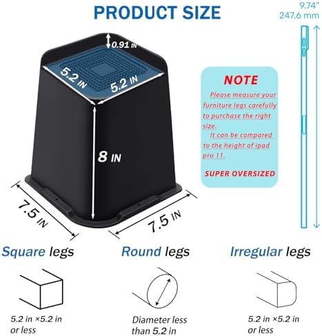 Sturdy Bed Risers 8-Inch Heavy Duty