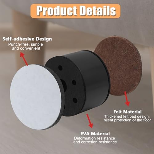4-Piece Self-Adhesive Furniture Risers Black Heavy Duty Carbon Steel 15 Height