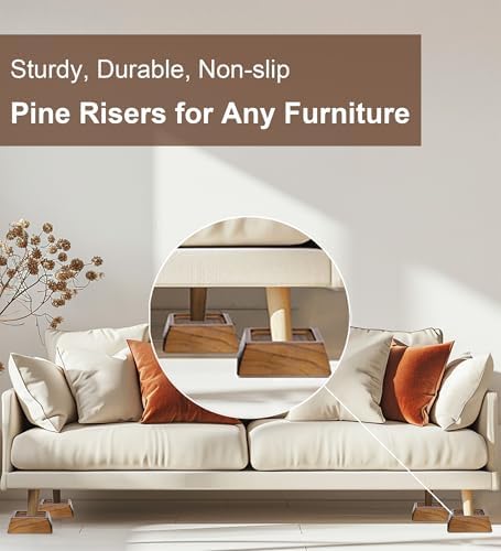 1-Inch Bed Risers for Sofa Desk or Bed Premium Pine Wood Sturdy Stylish 6-Pack