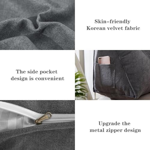 Triangle Reading Pillow with Removable Cover and Side Pockets