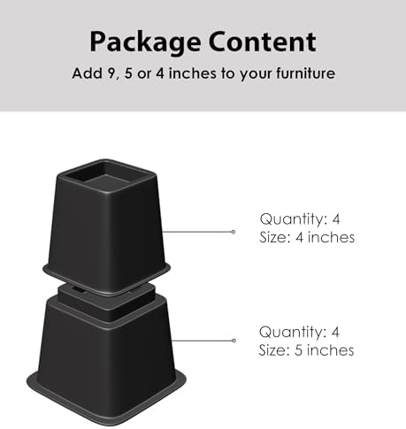 TomGear Bed Risers 9 Inch Set of 8 Black