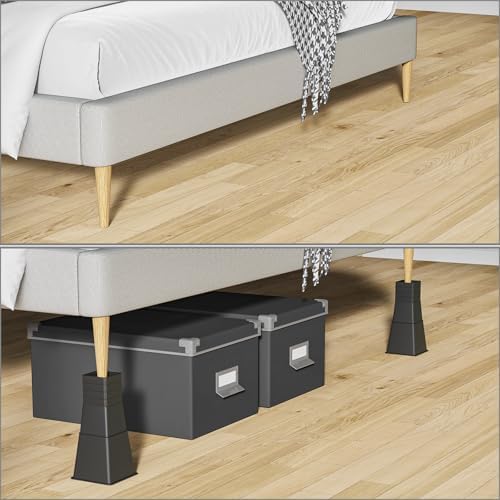 Adjustable Bed Risers Heavy Duty Set of 4 Black
