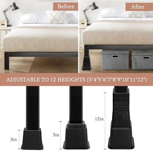 Adjustable Bed Risers for couches tables 6000 lbs load Black