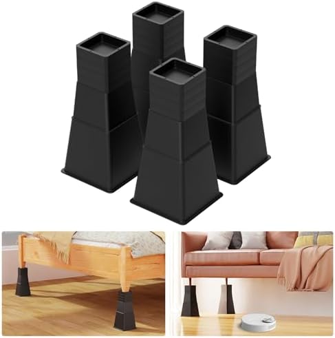 Adjustable Bed Risers Heavy Duty Set of 4 Black