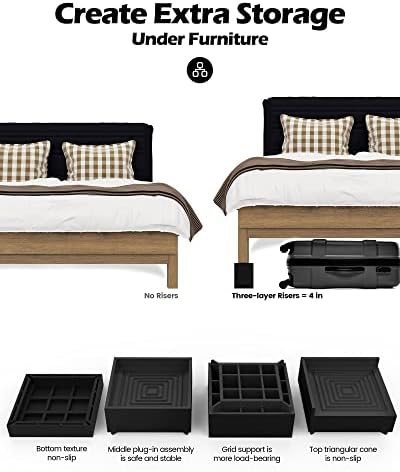 Furniture Risers Tclouda bed sofa desk chair legs fridge lift to 4 in - Black Square