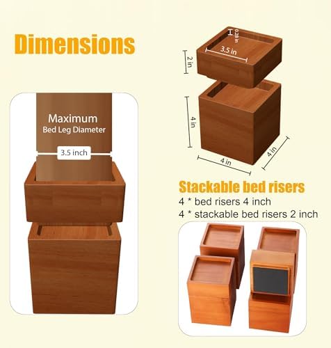 Premium Solid Pine Wood Bed Furniture Risers - 2 4 57 Inch Heavy Duty