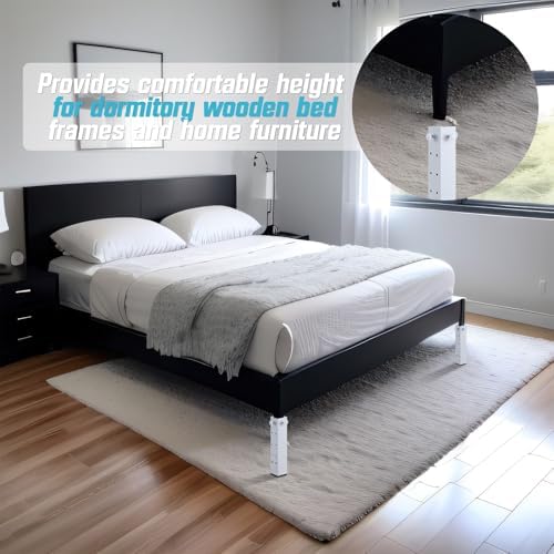 4 Pack White Carbon Steel Bed Risers for Dorm Rooms