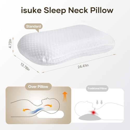 Isuke Ergonomic 3-Layer Adjustable Cervical Neck Pillow for Back Side Stomach Sleepers White