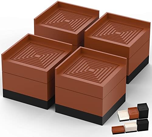 Premium Anti-Slip Bed Sofa Chair Desk riser Stands with 3 in TPU Pad - Heavy Duty 1300 lbs Support - x4 Set - Brown