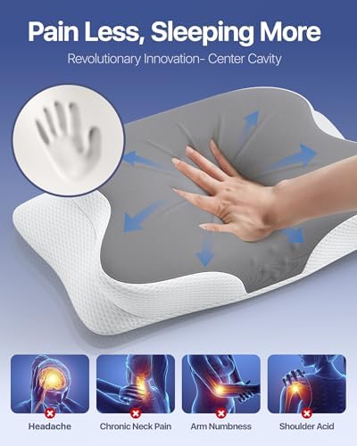 MOLSTE Cervical Pillow - Neck Pain Relief Cooling Case Orthopedic Support for Side Back Stomach Sleepers