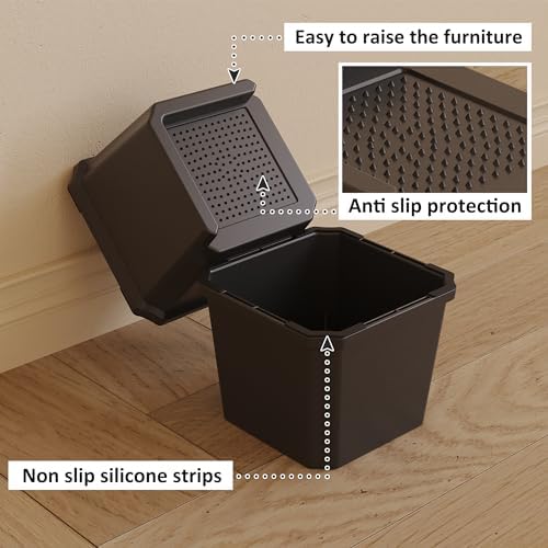 3-Inch Heavy Duty Bed Risers Set of 6 L-Shaped for Sofa Chair Desk Black Easy to Use Safe for Wood Floors