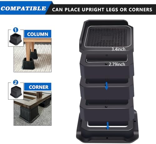 Sturdy Bed Risers - Adjustable Noise-Free Reliable for Sofa Desks More
