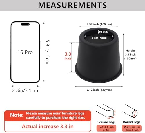 HANIHUA 9 Pack Bed Risers - 4 Heavy Duty for Sofa Bed Desk 3600 lbs Capacity Anti-Slip