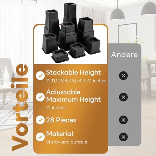 BTSD-home 12-inch Adjustable Bed Risers