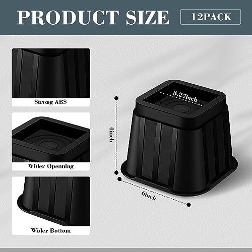 Durable 12-Piece 4-Inch Square Bed Riser with Anti-Slip Shock Absorption for Home Car Factory Dorm and More