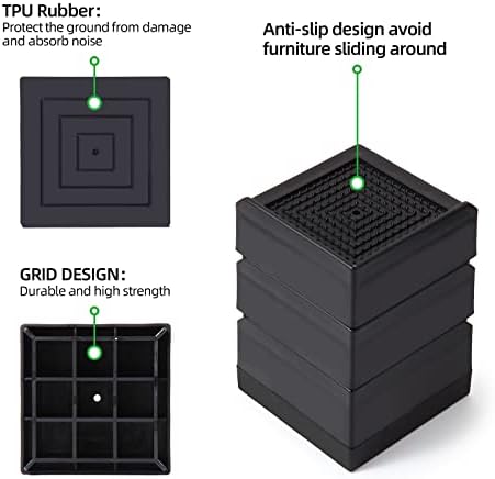 Diveken 15 Heavy-Duty Furniture Risers for Beds Desks Sofa Table and more Black Set of 4