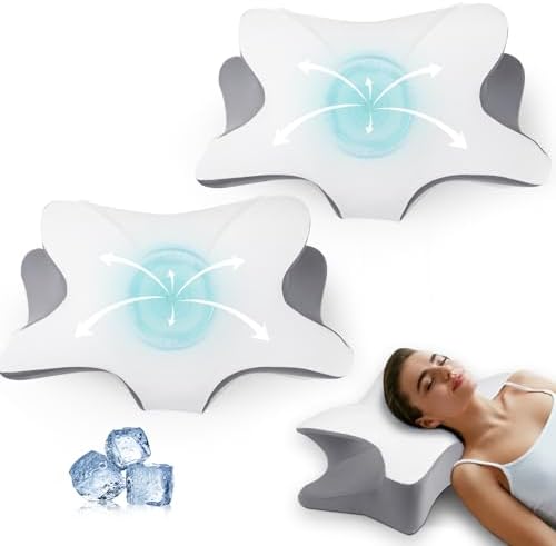 2Pack Adjustable Neck Pillows Memory Foam for Pain Relief Washable CertiPUR-US Certified
