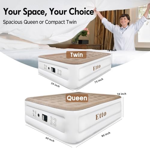 Twin Air Mattress 18 High Built-in Pump Waterproof Portable