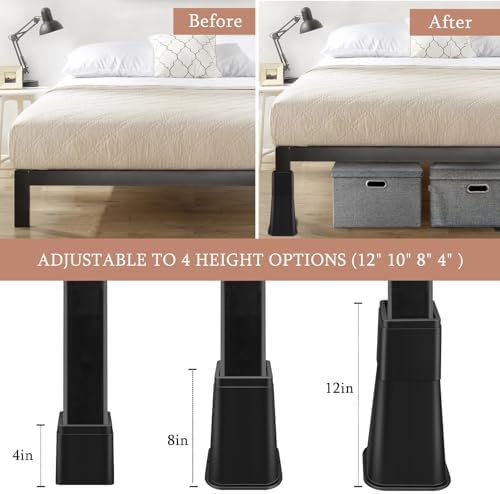 Set of 4 12 Inch Heavy Duty Bed Risers Black