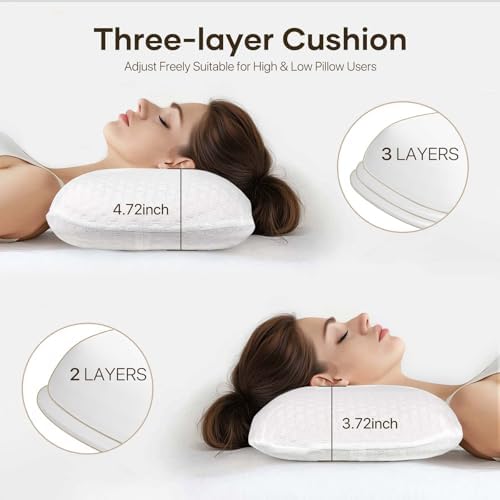 Isuke Ergonomic 3-Layer Adjustable Cervical Neck Pillow for Back Side Stomach Sleepers White
