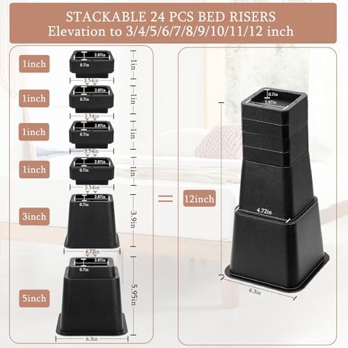 Adjustable Bed Risers for couches tables 6000 lbs load Black