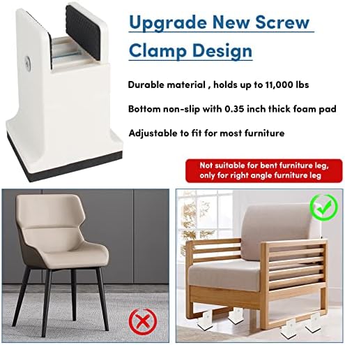 DEDU Bed Risers Adjustable Screw Clamp 3 Inch 4 Pack Heavy Duty White