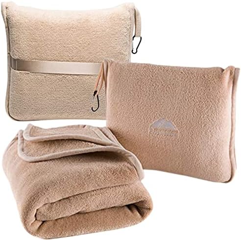 BlueHills Travel Beam - Premium Soft Airplane Blanket Pillow for Travelers Beige
