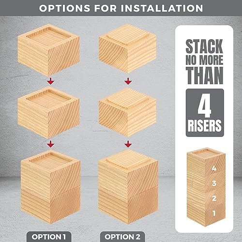 FASONLA Solid Oak Bed Risers - Set of 4 with 2 Height Lift