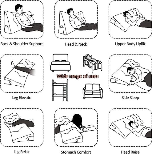 EORNOW Wedge Reading Pillow Headboard for Bed Rest Side Pocket Design Removable Cover