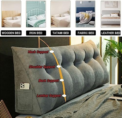 EORNOW Wedge Reading Pillow Headboard for Bed Rest Side Pocket Design Removable Cover