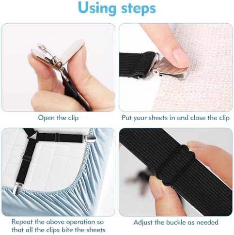 Adjustable Bed Sheet Straps for All Beds Black Easy to Use Secure