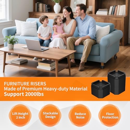 Sturdy 4-Piece Bed Risers 2 Inch Stackable Bed Risers for Sofa Desk More