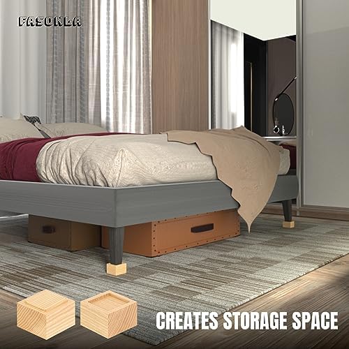 FASONLA Solid Oak Bed Risers - Set of 4 with 2 Height Lift