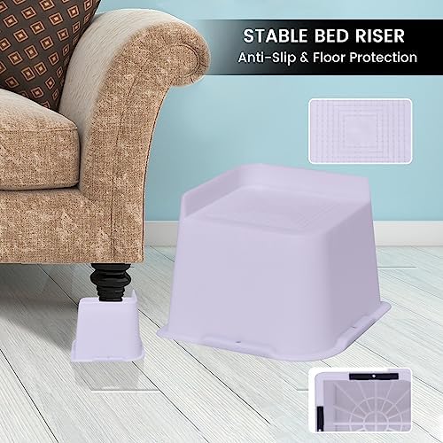 4 Inch Bed Risers 4 Pack White Heavy Duty Support Up to 6000 Lbs