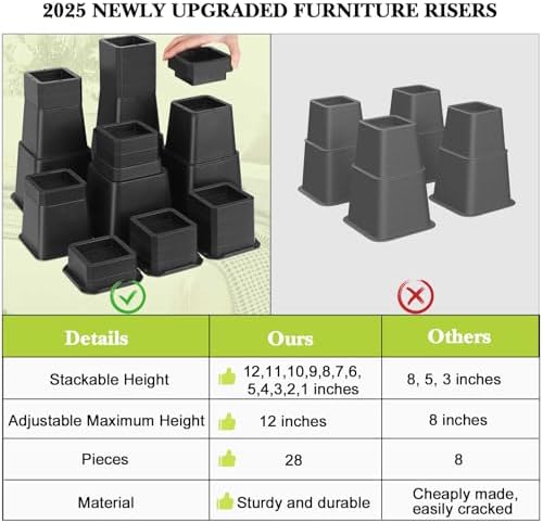 Adjustable 12-inch Bed Risers for Perfect Comfort