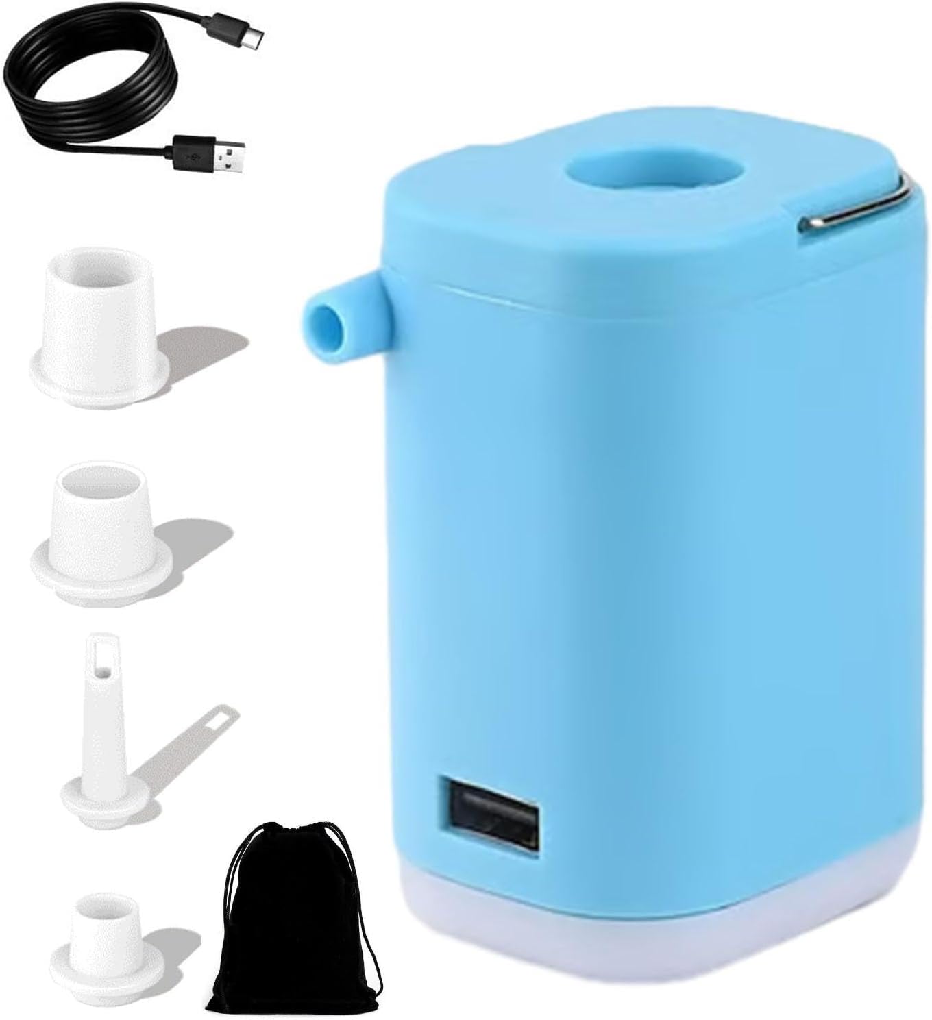 Small Mini Portable Inflatable Air Pump with LED Light for Camping Travel Home Use