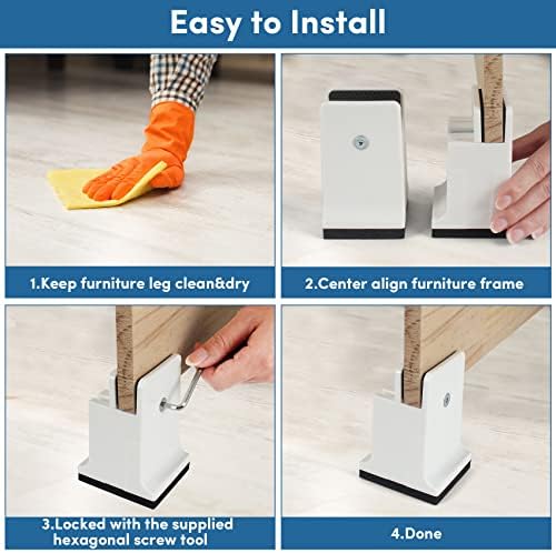 DEDU Bed Risers Adjustable Screw Clamp 3 Inch 4 Pack Heavy Duty White